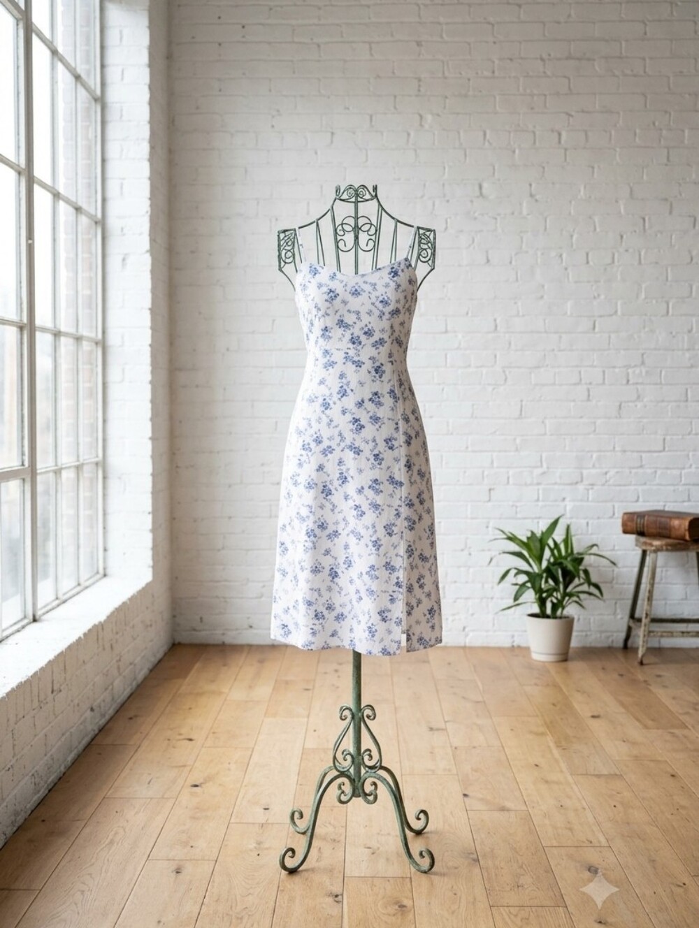 Blue Floral Slip Midi Dress - Women's White & Blue Summer Dress